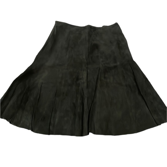 Spiegal Leather Suede Knee Length A-line Black Skirt Size 10 - Picture 2 of 11